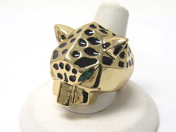 Crystal and enamel metal leopard stretch ring