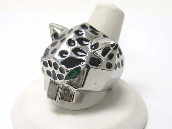 Crystal and enamel metal leopard stretch ring