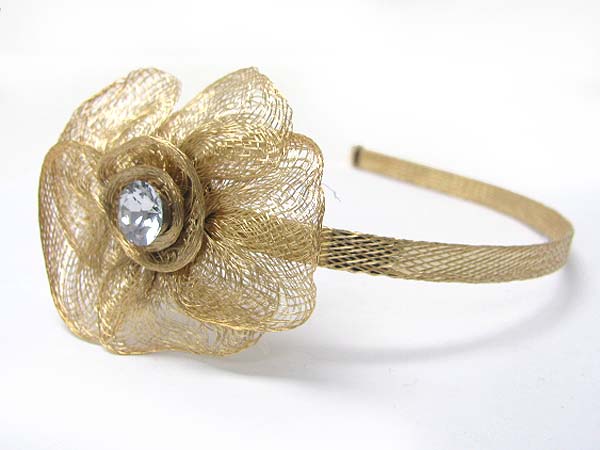 Crystal stud metal wire flower accent headband 