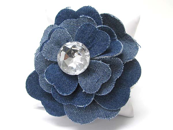 Crystal stone stud denim flower top beads stretch bracelet