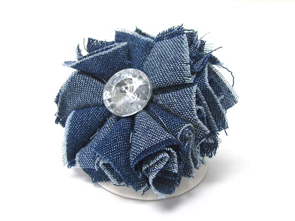 Crystal stone stud denim flower stretch ring