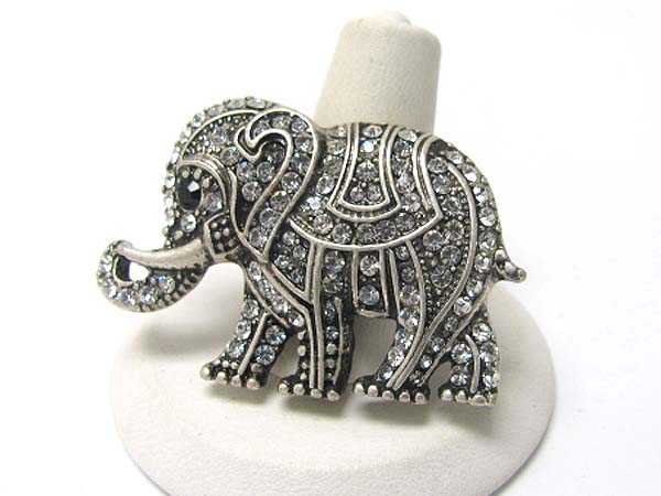 Crystal stud metal elephant stretch ring