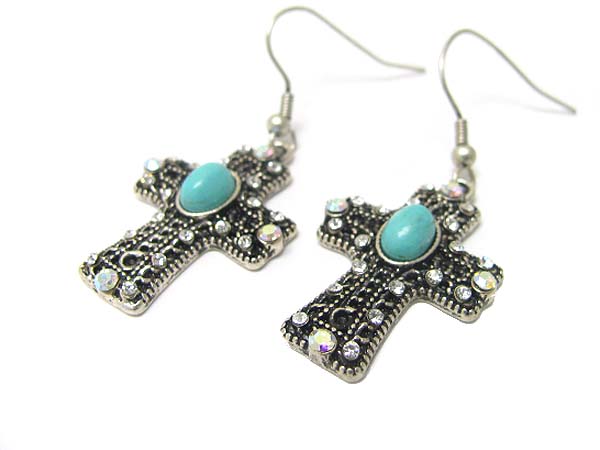 Crystal and turquoise cross earring