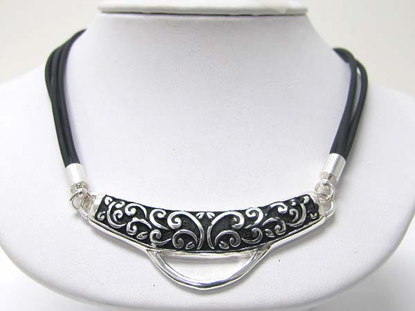 Casting textured metal front multi cord necklace