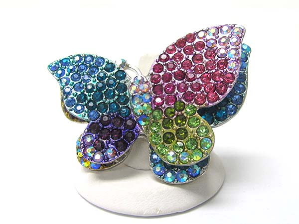 Crystal stud large butterfly stretch ring