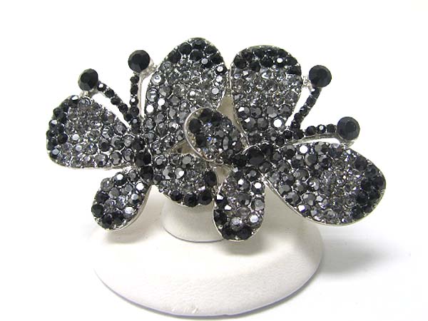 Crystal stud dual butterfly stretch ring