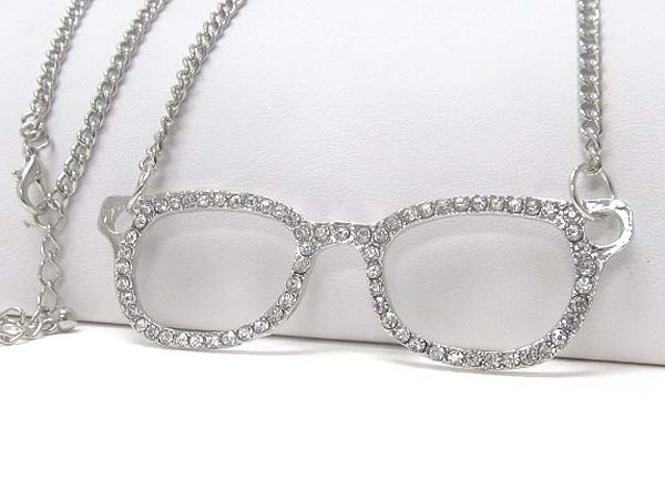 Crystal deco glasses pendant long necklace