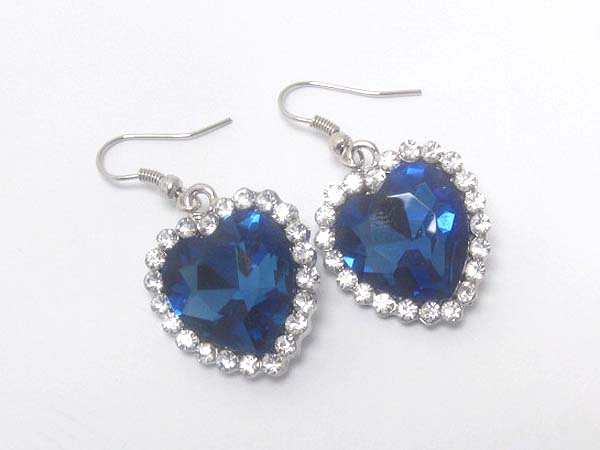 Facet glass heart and crystal deco earring