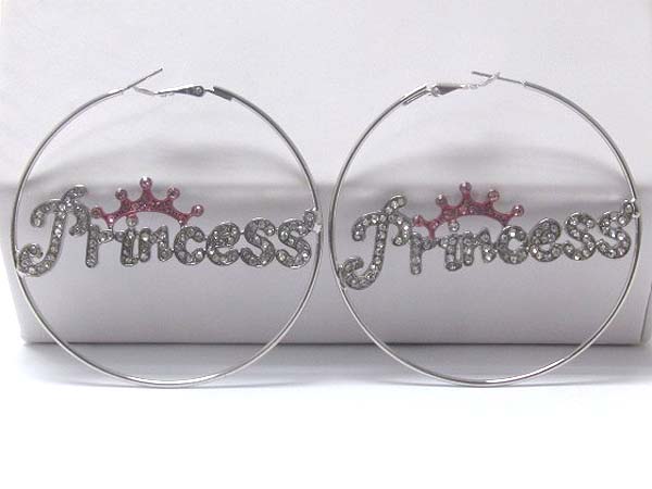 Crystal princess and crown fashion metal hoop earring - hoops