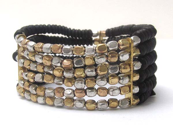 Multi chain metal and seed bead stretch bracelet