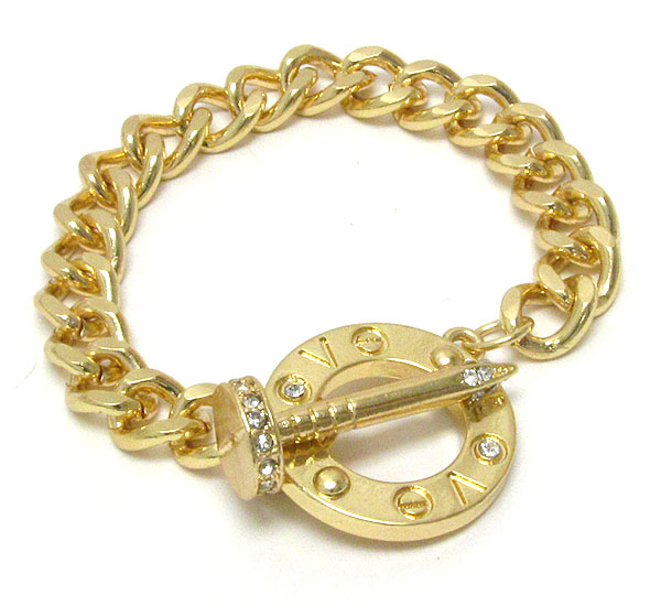 Crystal deco nail and metal ring toggle bracelet