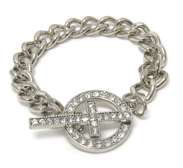 Crystal cross and ring toggle bracelet