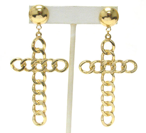 Simple metla chain cross earring