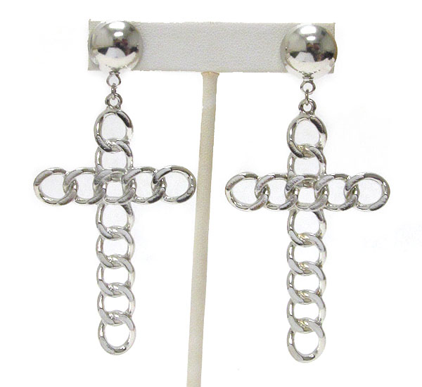 Simple metla chain cross earring