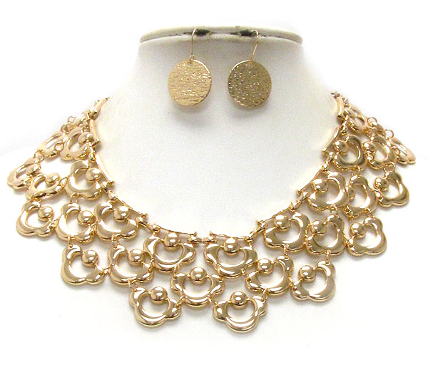 Multi metal ball and circle link bib style necklace earring set