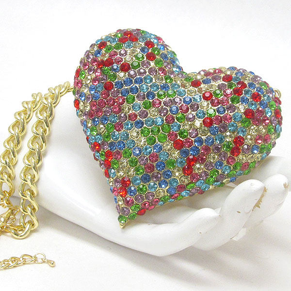 Extra large puffy crystal heart necklace