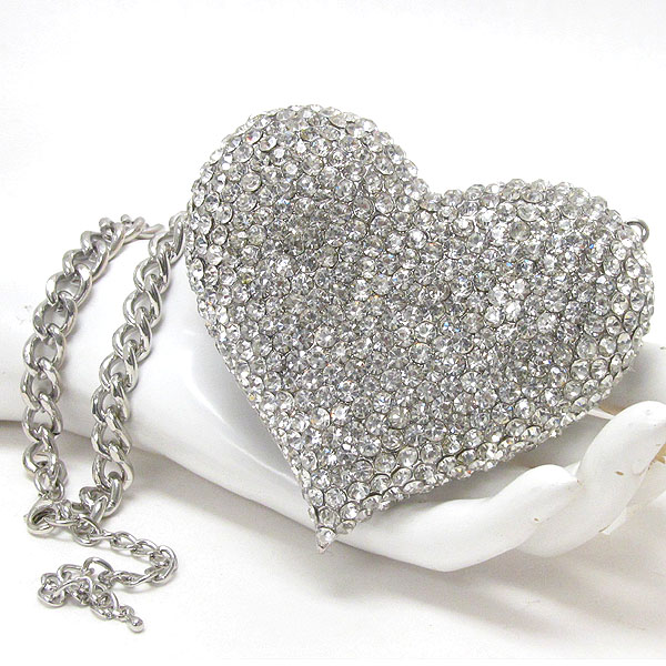 Extra large puffy crystal heart necklace