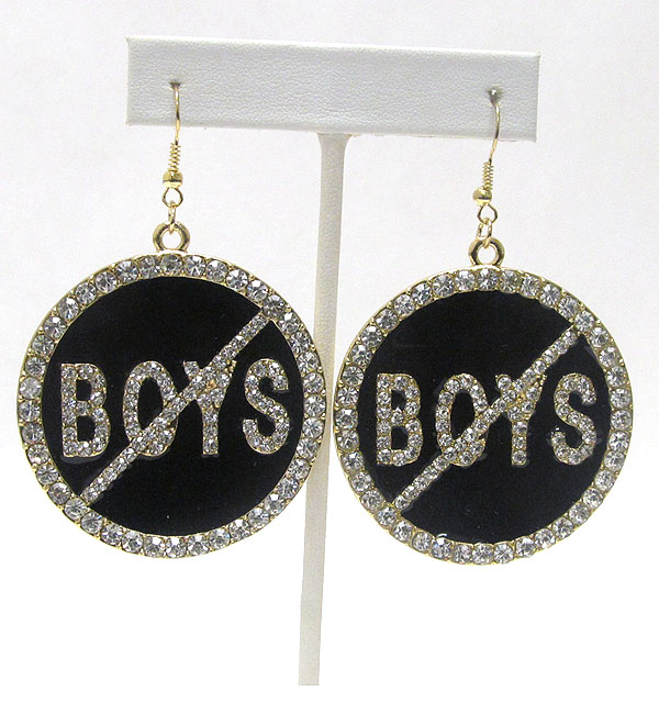 No boys crystal stud jet epoxy medal drop earring