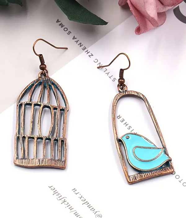 Bird and cage earring