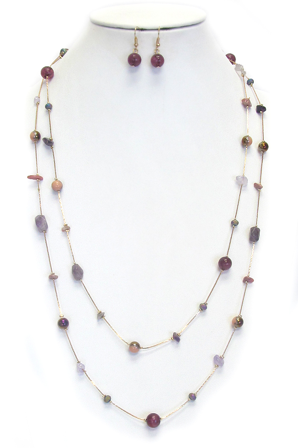 Multi genuine stone mix long necklace set