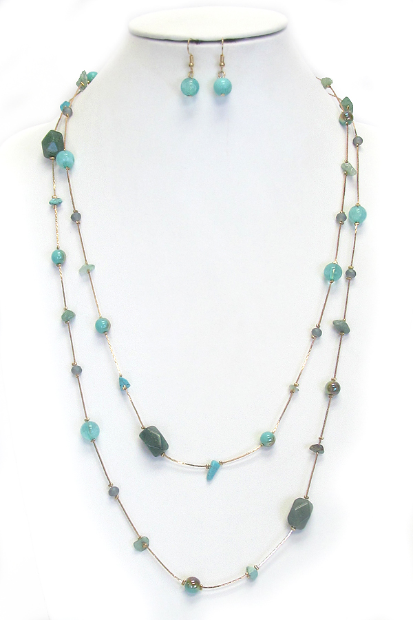 Multi genuine stone mix long necklace set