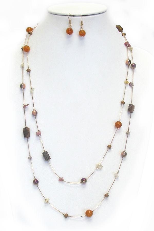 Multi genuine stone mix long necklace set