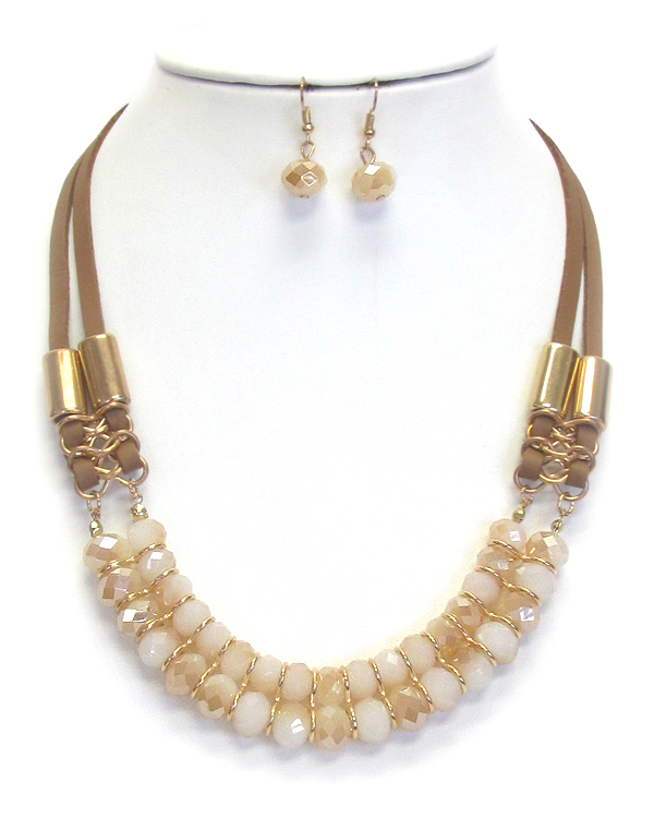 Double layer facet stone necklace set