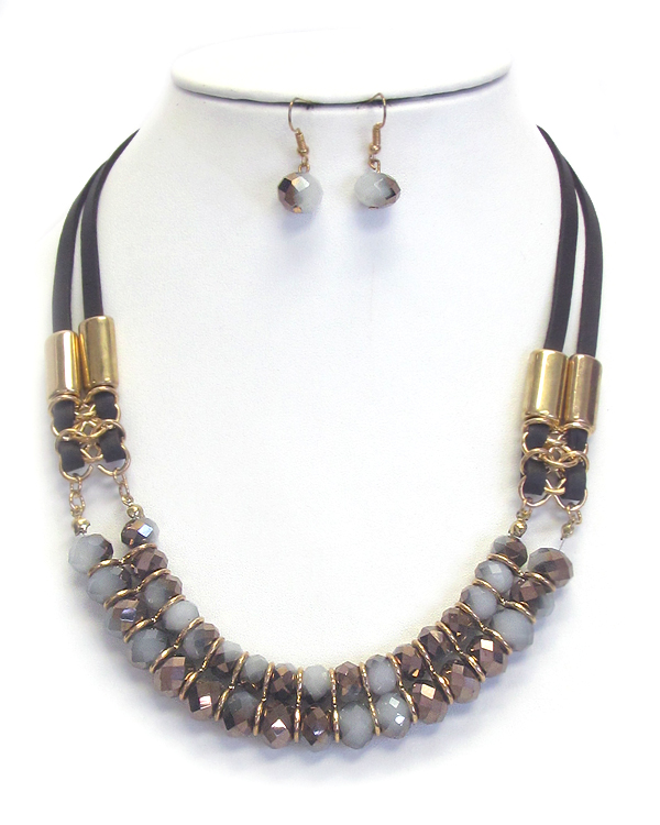 Double layer facet stone necklace set