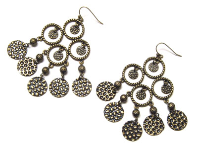 Antique look burnish hoop and metal drop earring - hoops