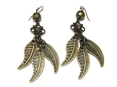 Burnish metal leaf drop earring