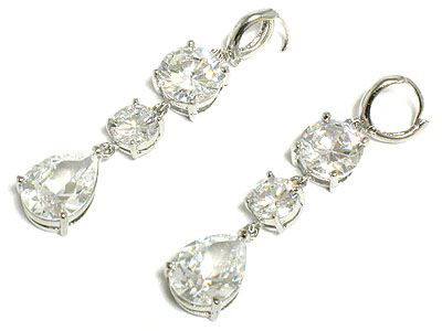 Cubic zirconia three stone linear drop earring