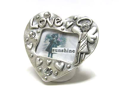 Burnish metal heart photo frame stretch ring