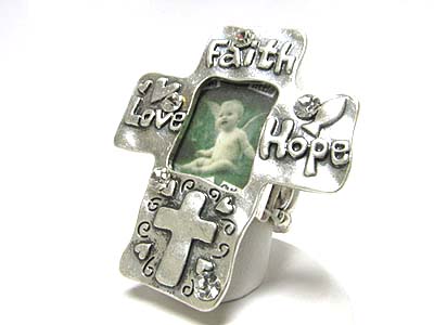 Burnish metal cross photo frame stretch ring