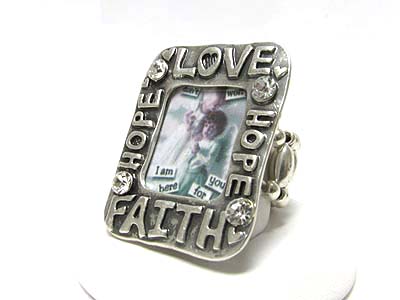 Burnish metal love hope faith photo frame stretch ring