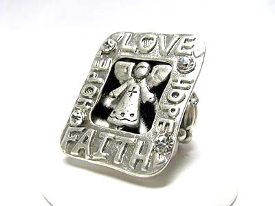 Burnish metal love hope faith guardian angel stretch ring