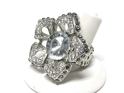 Crystal deco metal flower stretch ring