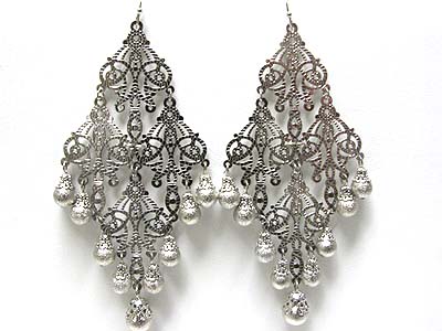 Metal filigree ball drop huge chandelier earring