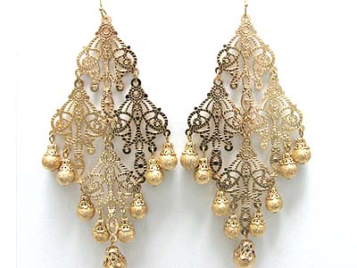 Metal filigree ball drop huge chandelier earring