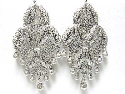 Metal filigree ball drop huge chandelier earring