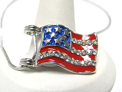 Made in korea whitegold plating crystal and epoxy american flag pendant necklace