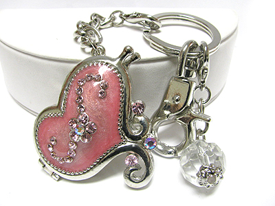 Crystal and epoxy heart locket key chain charm