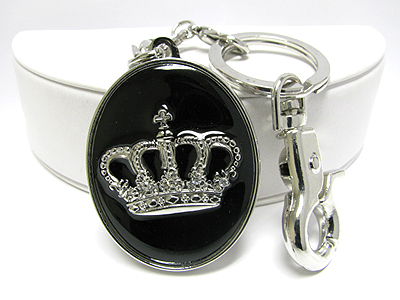 Crystal and epoxy crown oval locket key chain charm