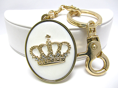 Crystal and epoxy crown oval locket key chain charm