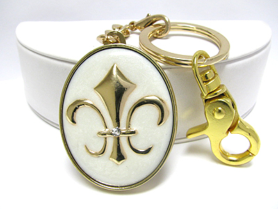 Crystal and epoxy fleur de lis oval locket key chain charm