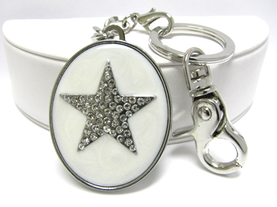 Crystal and epoxy star oval locket key chain charm