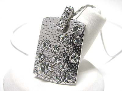 Made in korea whitegold plating crystal bubble rectangle pendant necklace