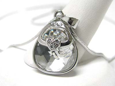 Made in korea whitegold plating crystal heart accent facet stone pendant necklace