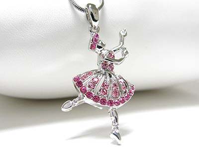 Made in korea whitegold plating crystal deco ballerina pendant necklace