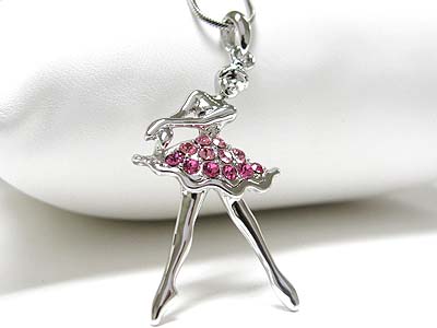 Made in korea whitegold plating crystal deco ballerina pendant necklace