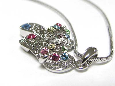 Made in korea whitegold plating crystal deco flipflop pendant necklace